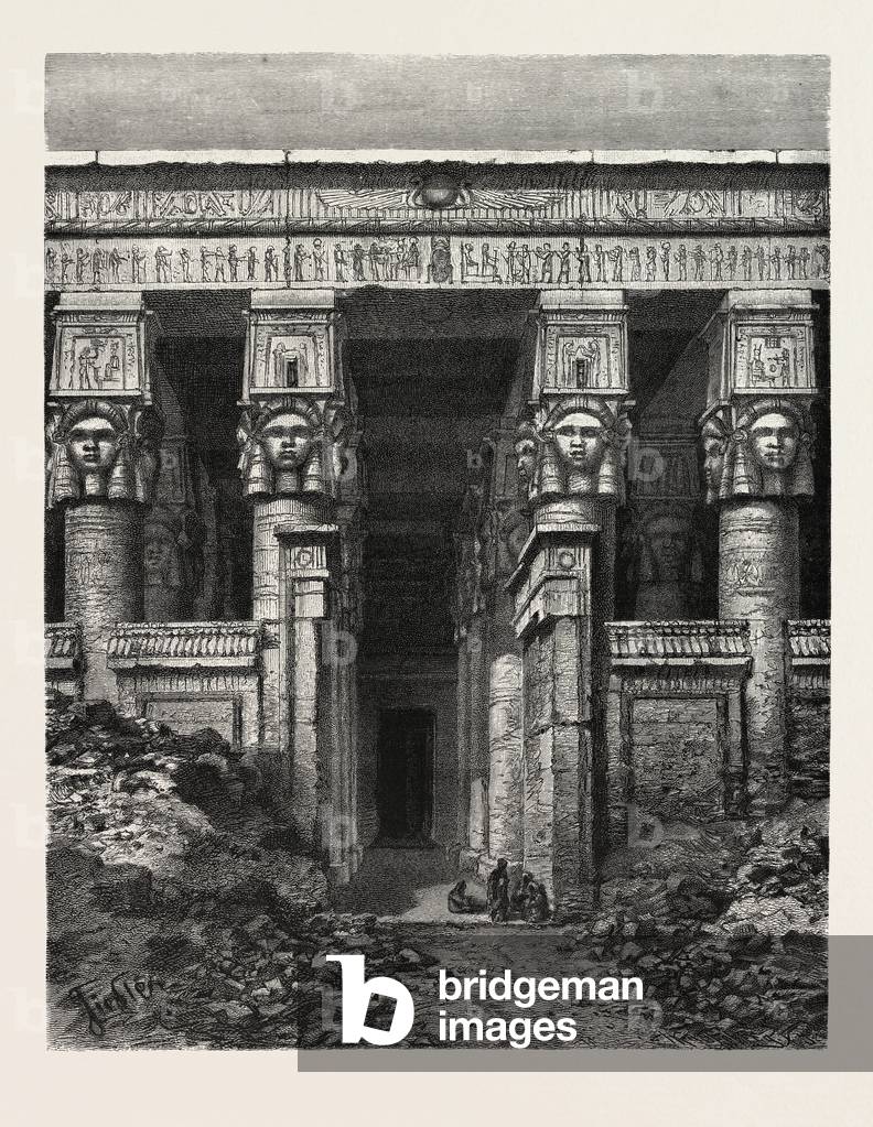 The Great Court of Heaven, Dendera. Egypt, Engraving 1879