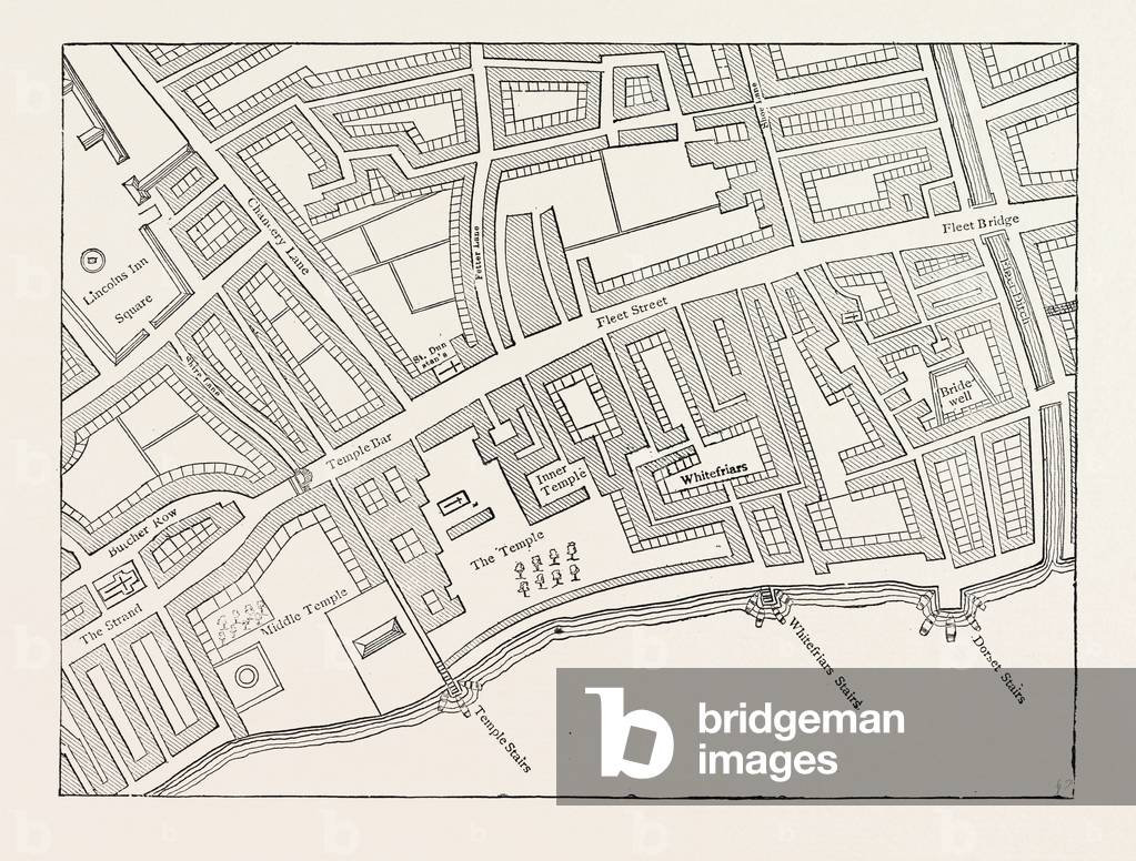 Fleet Street the Temple London from a Map of London Published 1720.