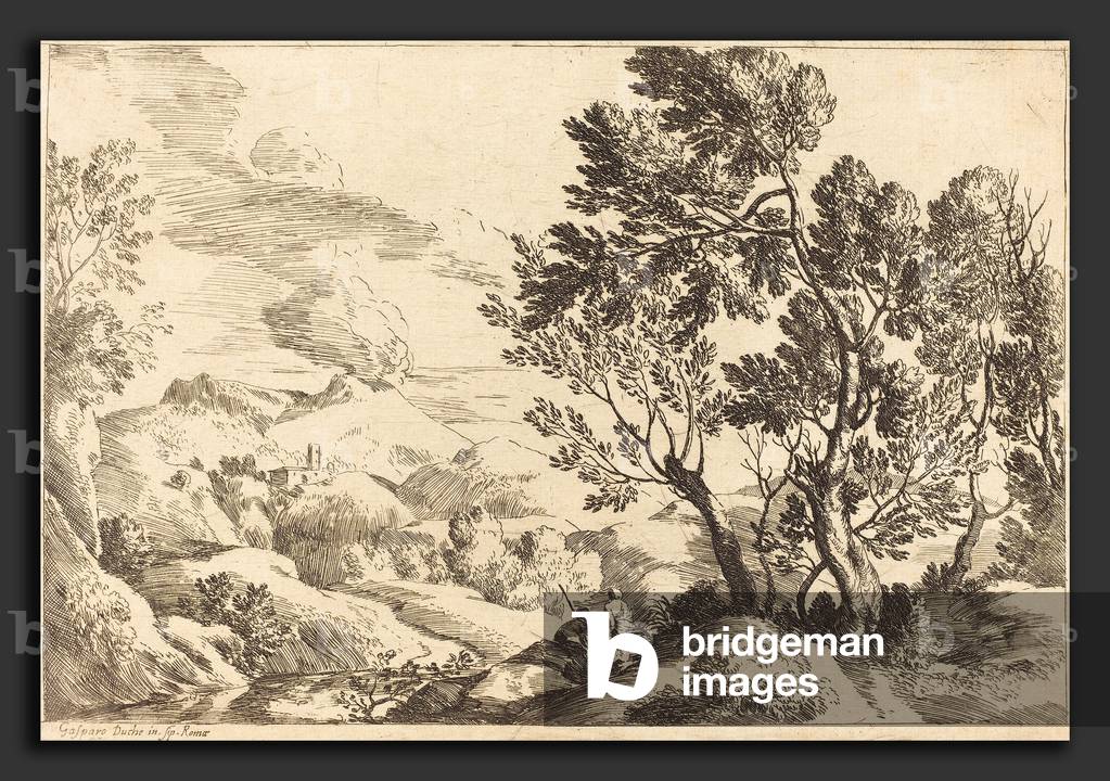 Paysage romain - Gaspard Dughet (francese, 1615 - 1675), Paesaggio romano, acquaforte