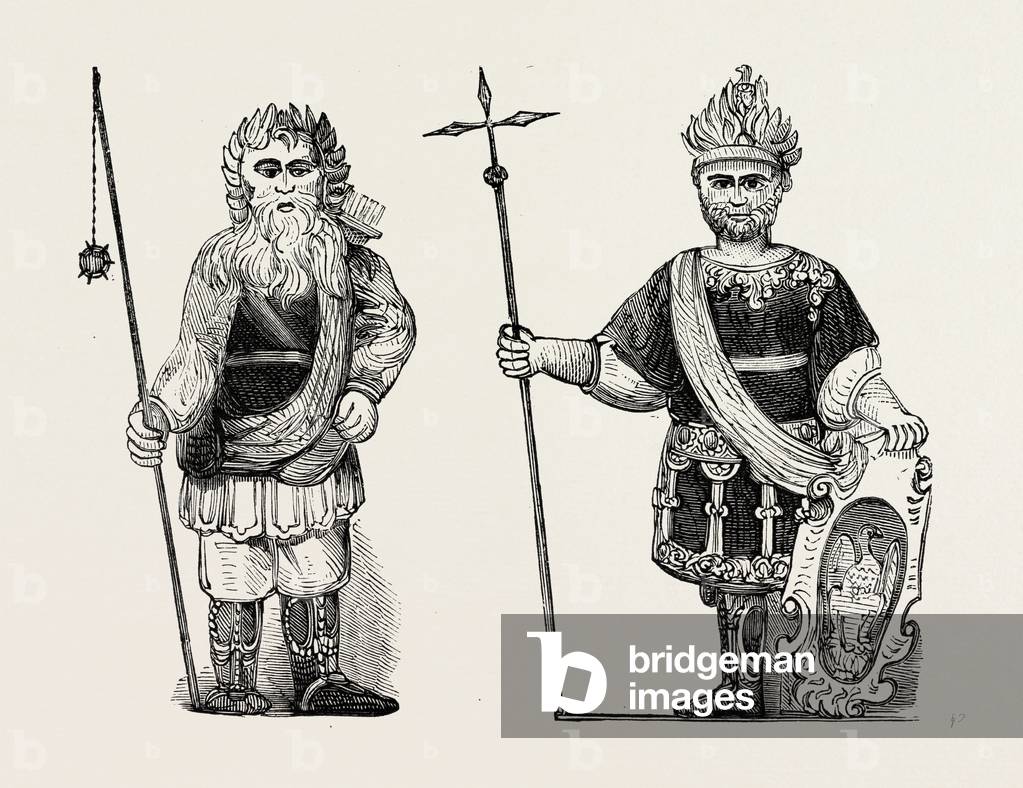 Figures of Gog and Magog Set Up in Guildhall after the Fire London