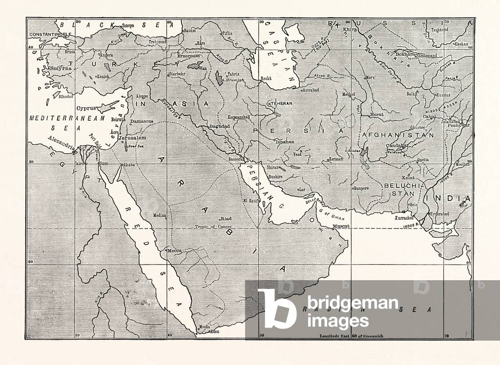 Map of Central Asia, Persia, Arabia, and Turkey in Asia