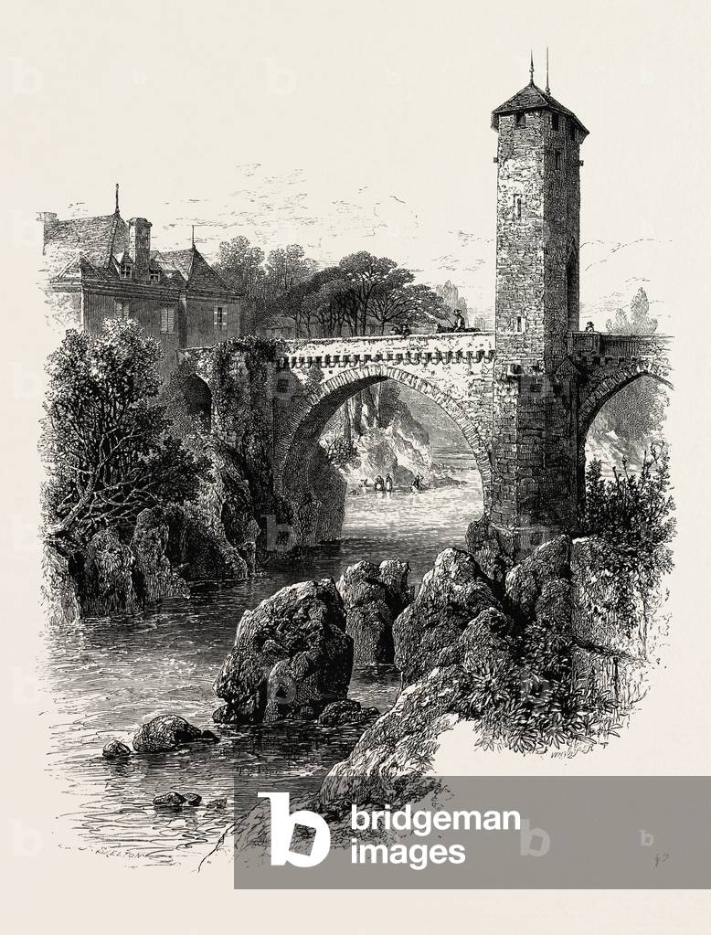 The Bridge of Orthez, the Pyrenees, France, 19th Century Engraving