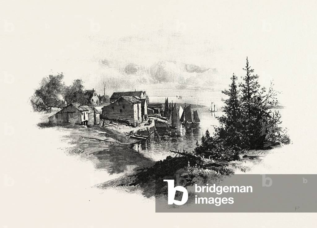 A Fishing Station On Lake Huron, Canada, Nineteenth Century Engraving