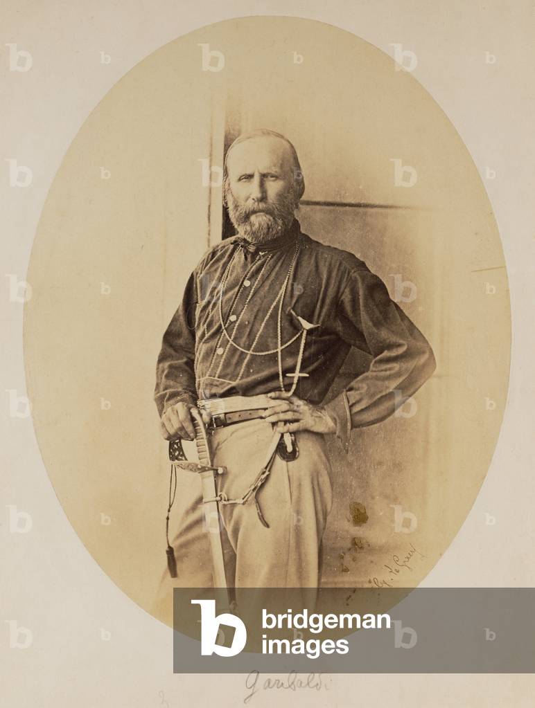 Portrait of Giuseppe Garibaldi; Gustave Le Gray, French, 1820 - 1884; Palermo, Italy, Sicily, Europe; June 1860; Albumen silver print; Image (oval): 25.7 x 19.7 cm (10 1/8 x 7 3/4 in.), Mount: 32.4 x 24.9 cm (12 3/4 x 9 13/16 in.) -