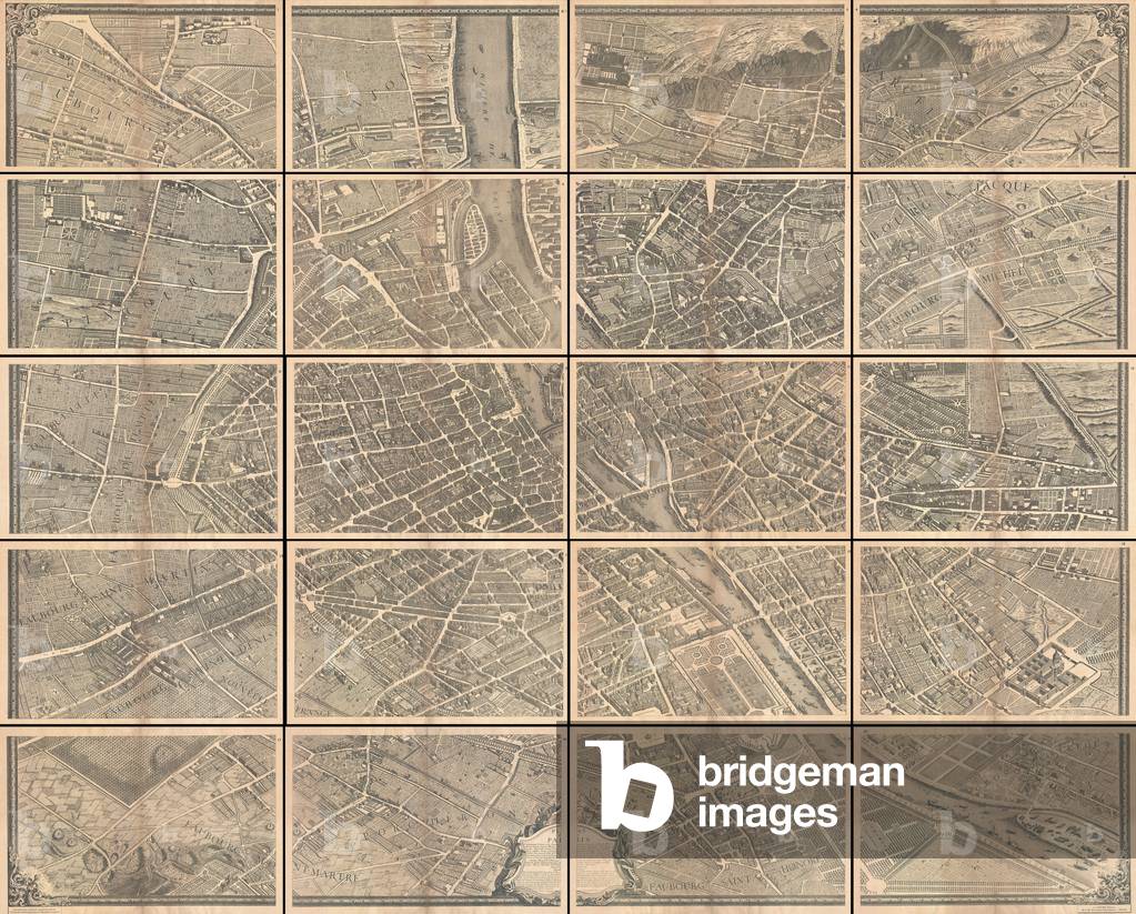 1739, Bretez, Turgot View and Map of Paris, France, c. 1900