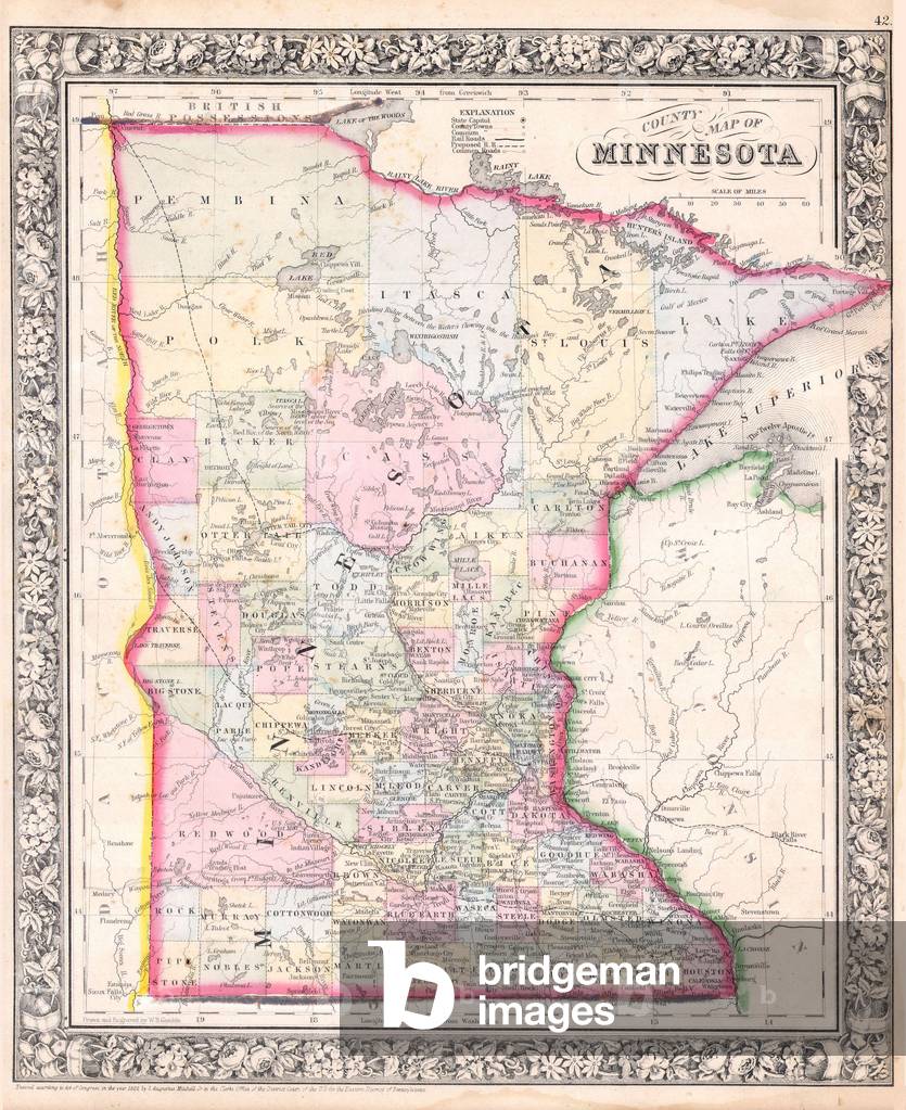 1864, Mitchell Map of Minnesota