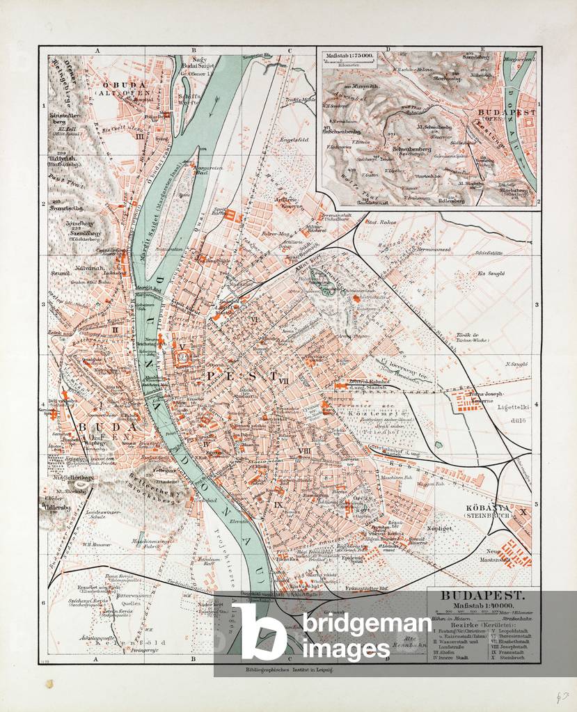 Map of Budapest Hungary 1899