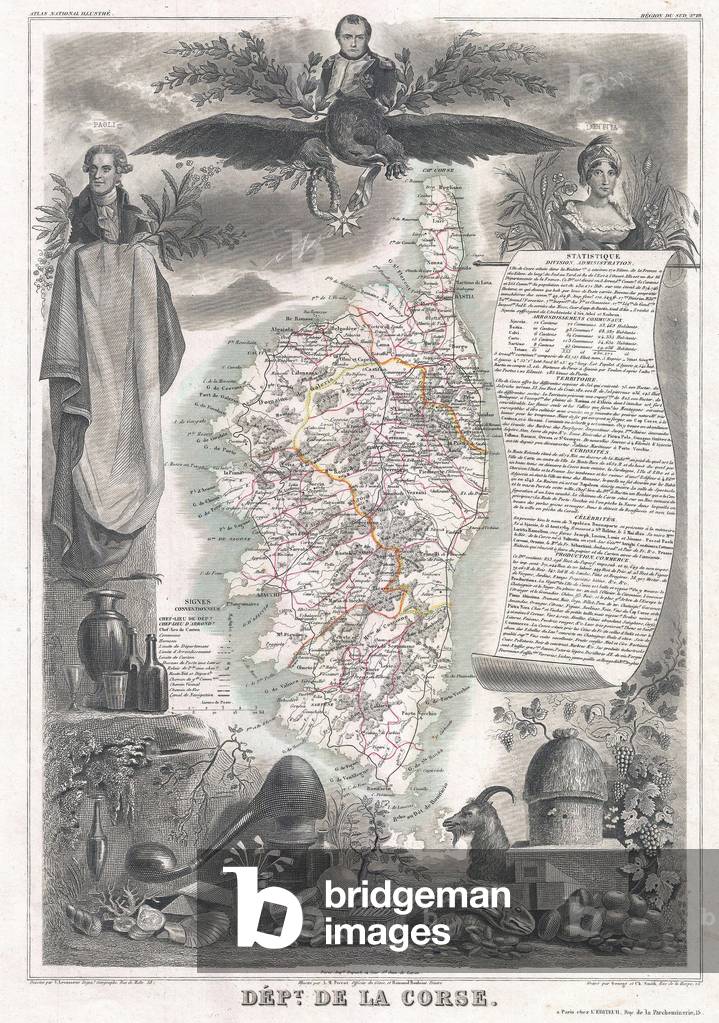 1852, Levasseur Map of Corsica, La Corse , France