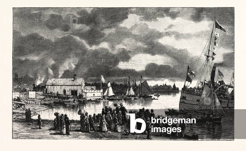 Steamboat Landing, Orillia, Canada, Nineteenth Century Engraving