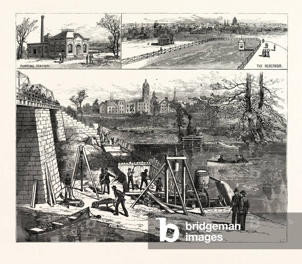 Indiana: New Water Works in Course of Erection for the City of Fort Wayne, Engraving 1880 1881