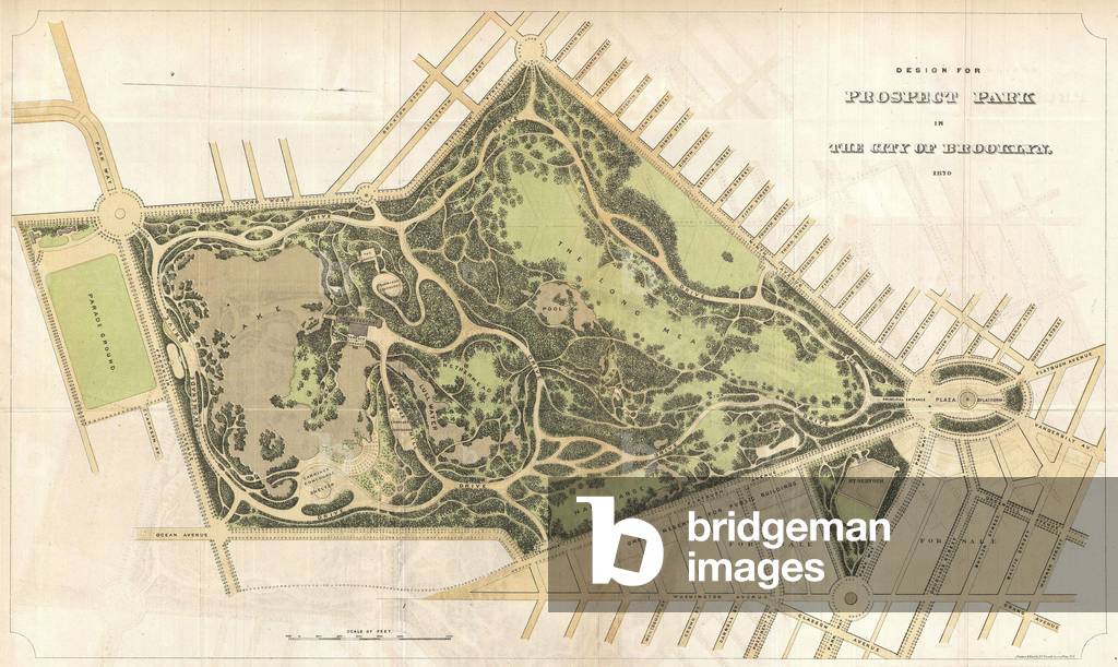 1870, Vaux and Olmstead Map of Prospect Park, Brooklyn, New York