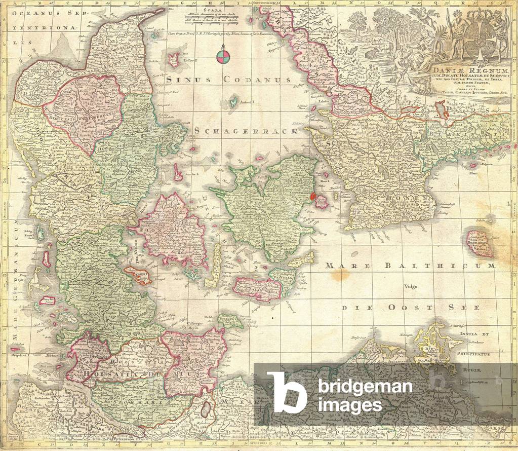 1770, Lotter Map of Denmark Daniae Regnum