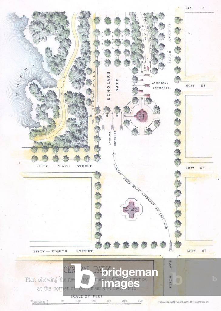 1869, Knapp Map of the Southeast Corner of Central Park, Grand Army Plaza, New York City