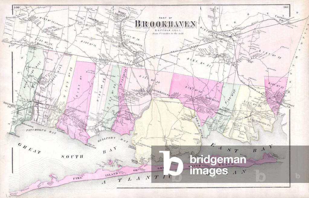 1873, Beers Map of Brookhaven and Fire Island, Long Island, NY