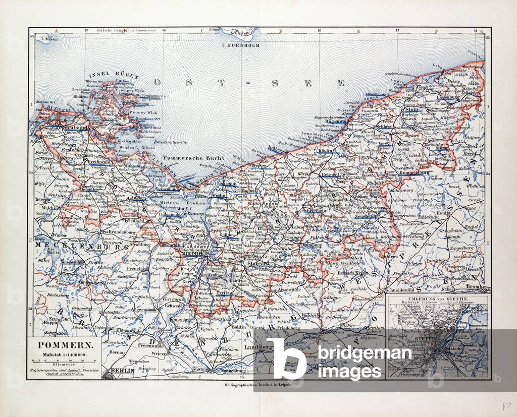 Map of Pommern Mecklenburg-Vorpommern (Germany) and North West Poland 1899