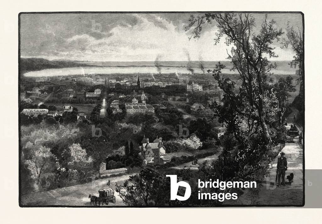 Hamilton And Burlington Bay, From the Mountain, Canada, Nineteenth Century Engraving
