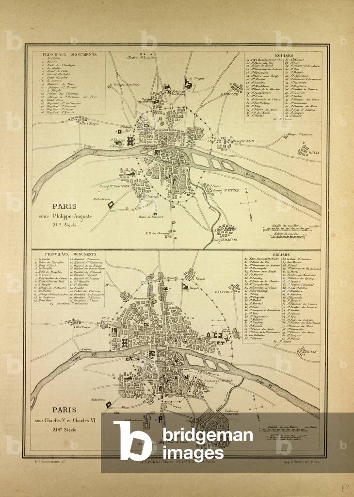 Map of Paris in the 12th Century and in the 14th Century France