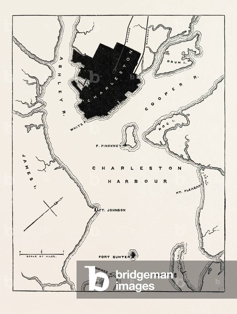 Plan of Forts and Harbour at Charleston,USA, 1870s Engraving