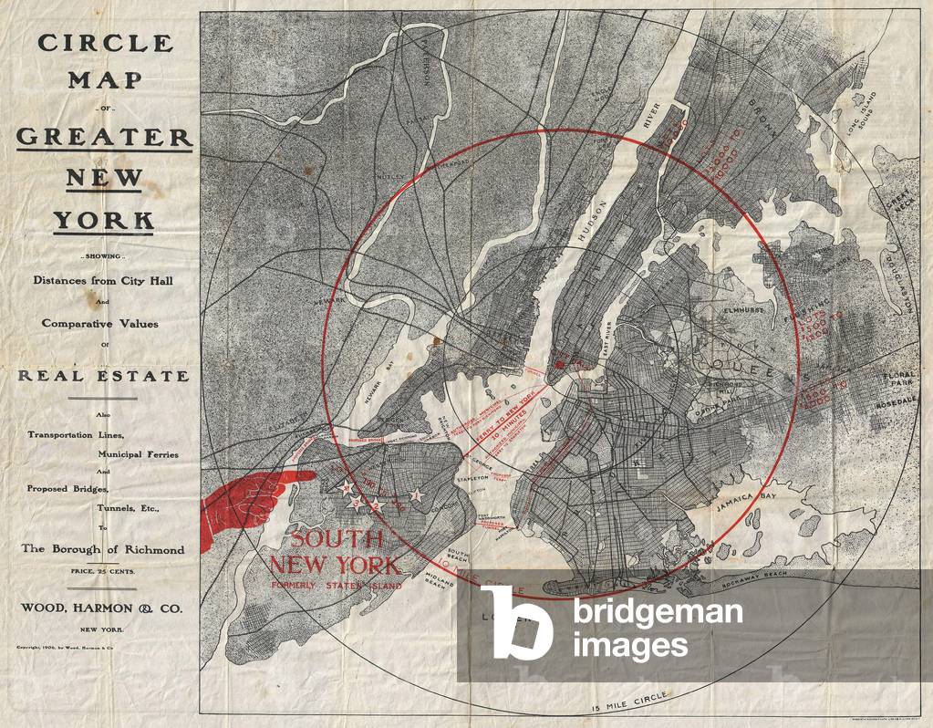1906, Wood Harmon Map of New York City, Staten Island, Bronx, Brooklyn, Queens