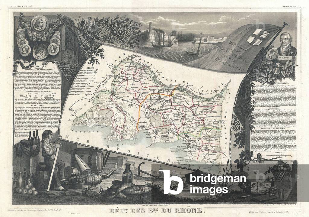 1852, Levasseur Map of the Department Bes Du Rhone, France