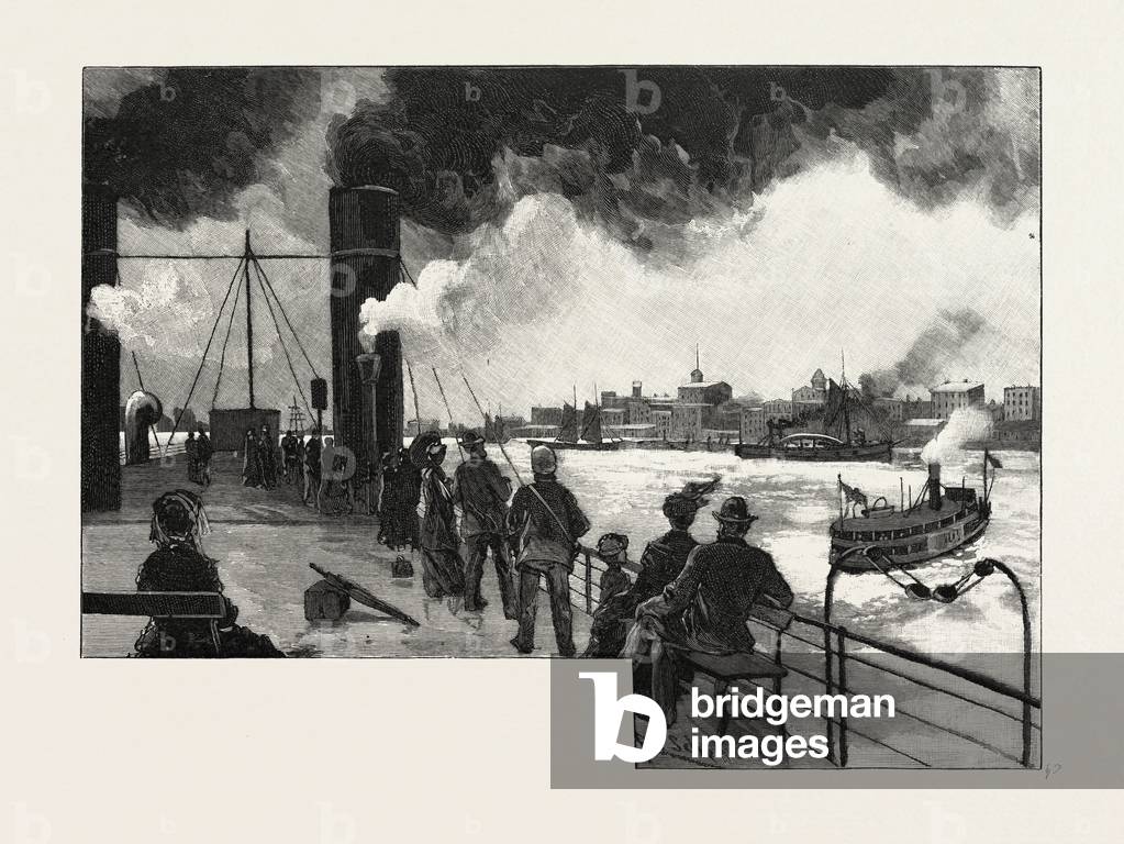 Windsor, from Deck of Transfer Steamer, Canada, Nineteenth Century Engraving