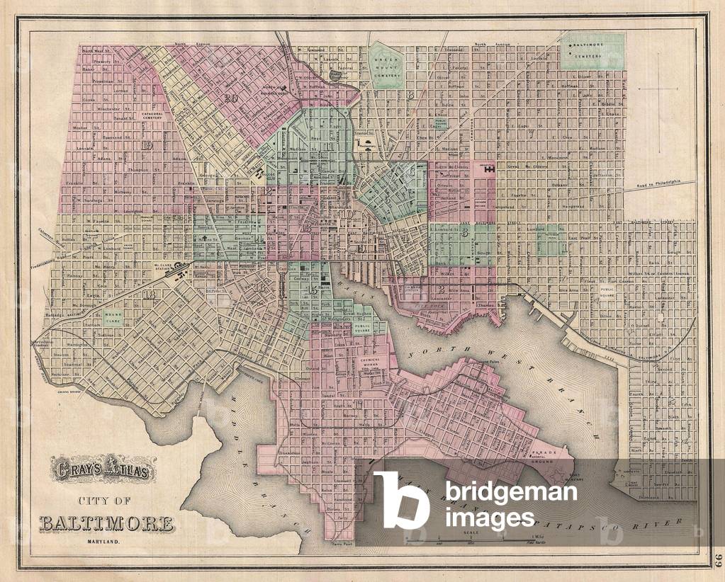 1874, Gray Map of Baltimore, Maryland