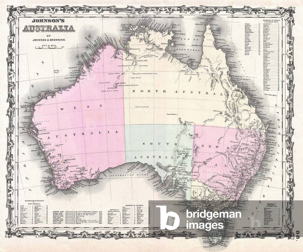 1861, Johnson and Browning Map of Australia, First Edition