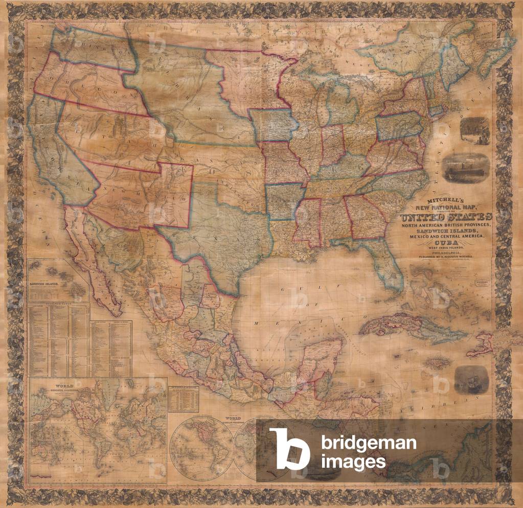 1856, Mitchell Wall Map of the United States and North America