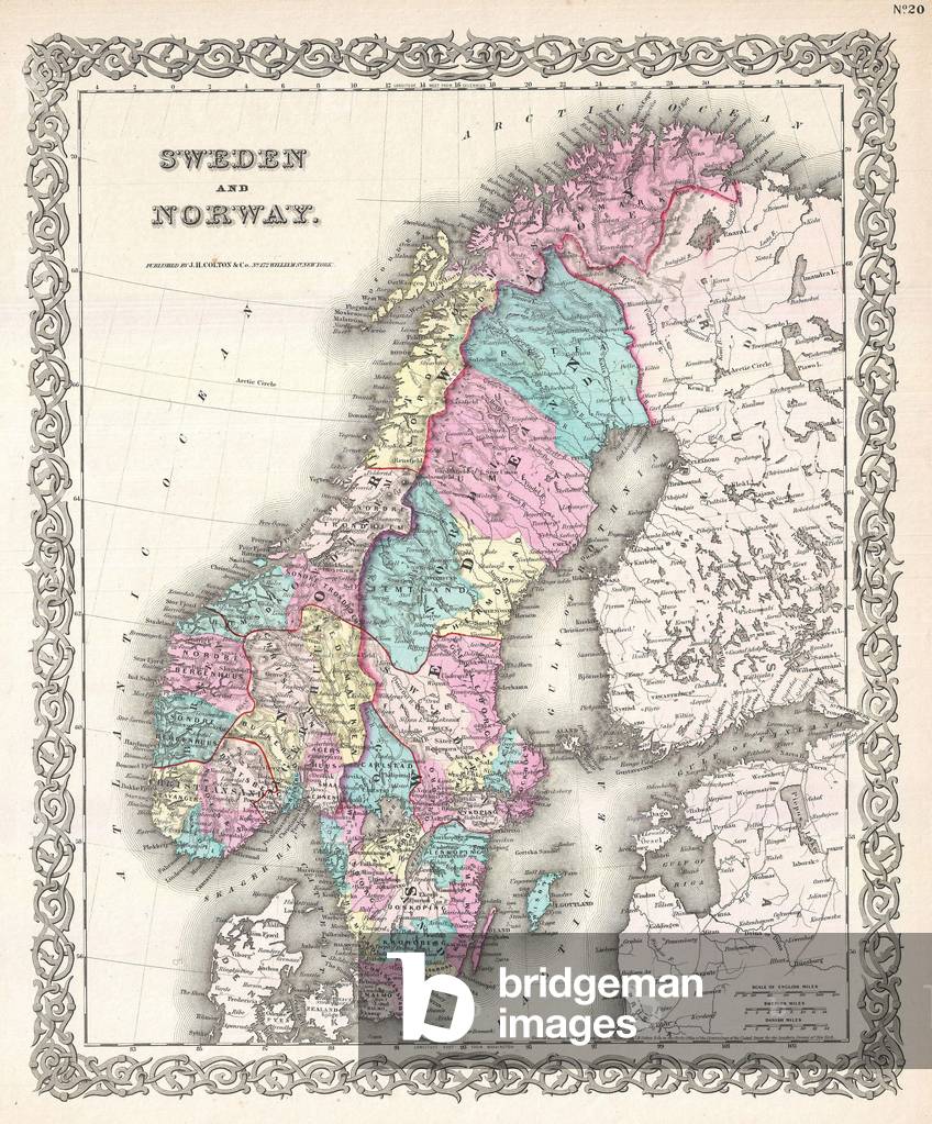 1855, Colton Map of Scandinavia, Norway, Sweden, Finland