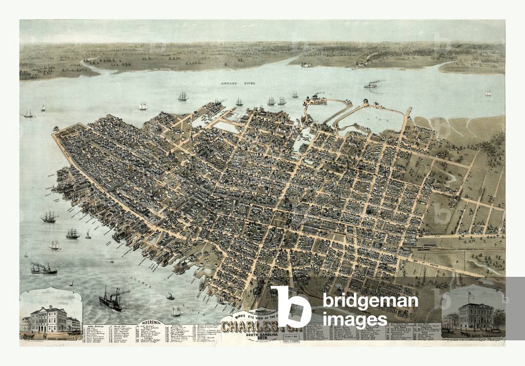 Bird's Eye View of the City of Charleston South Carolina, Circa 1872, US, USA, America