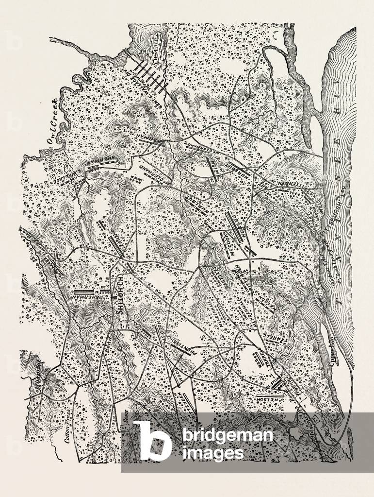 Plan of the Battle of Pittsburg Landing, American Civil War,USA, 1870s Engraving