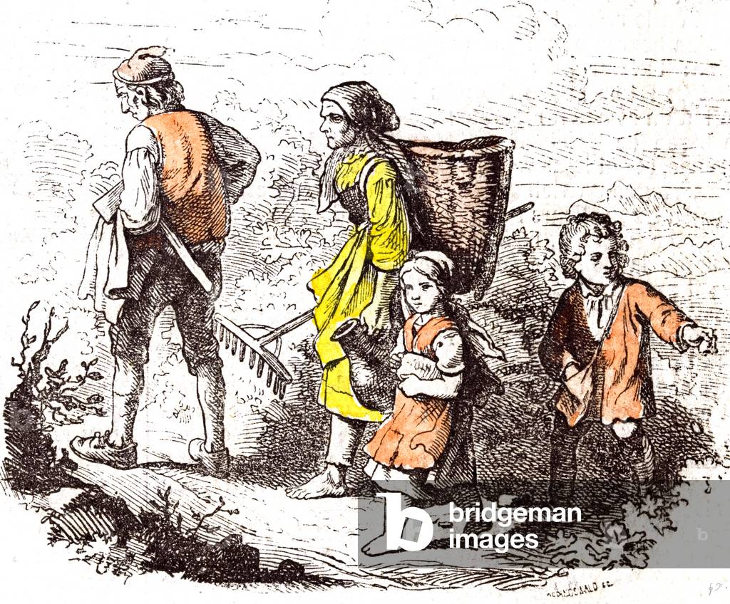Family Coming Back from the Field, 1855 (engraving)