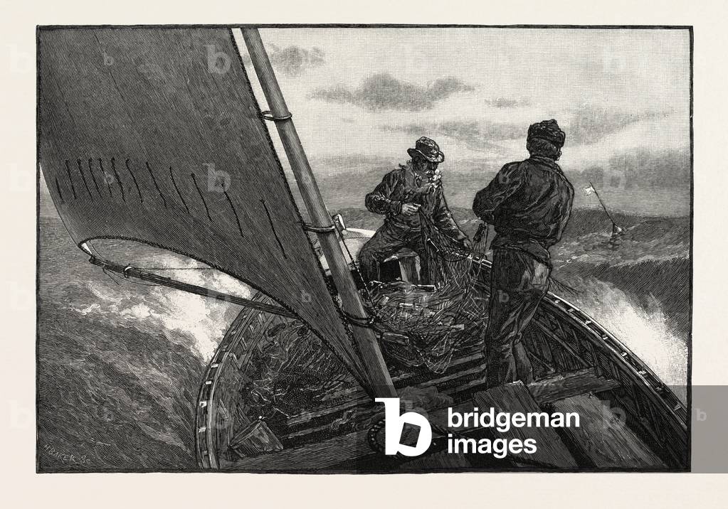 Setting the Net, Canada, Nineteenth Century Engraving