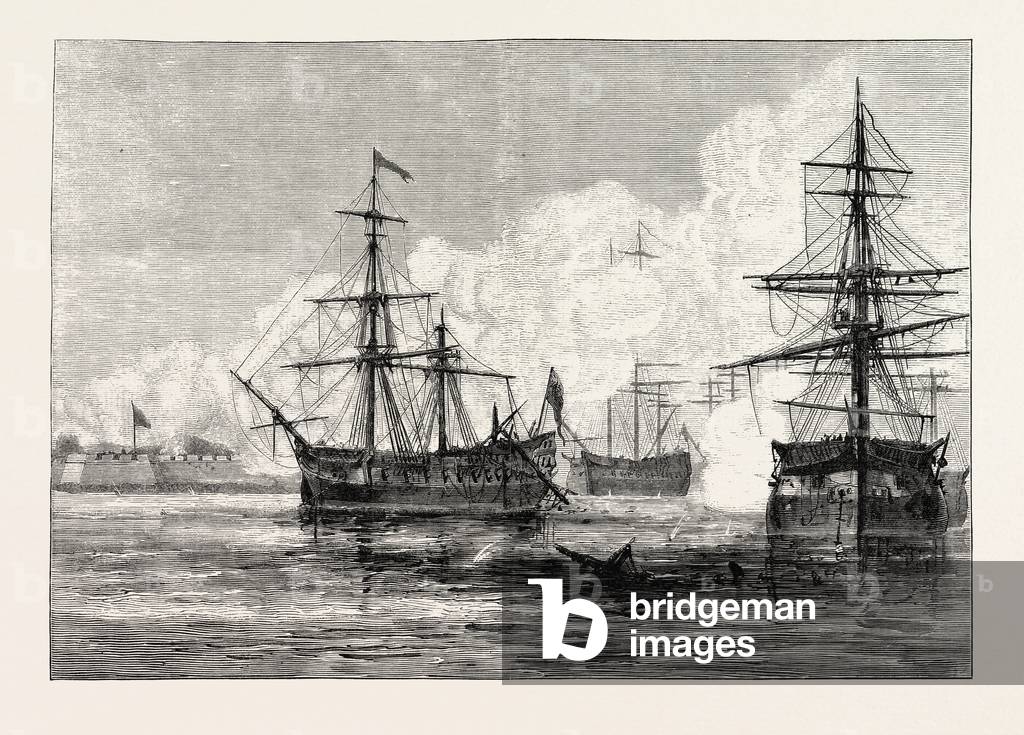 The Attack on Sullivan's Island,USA, 1870s Engraving