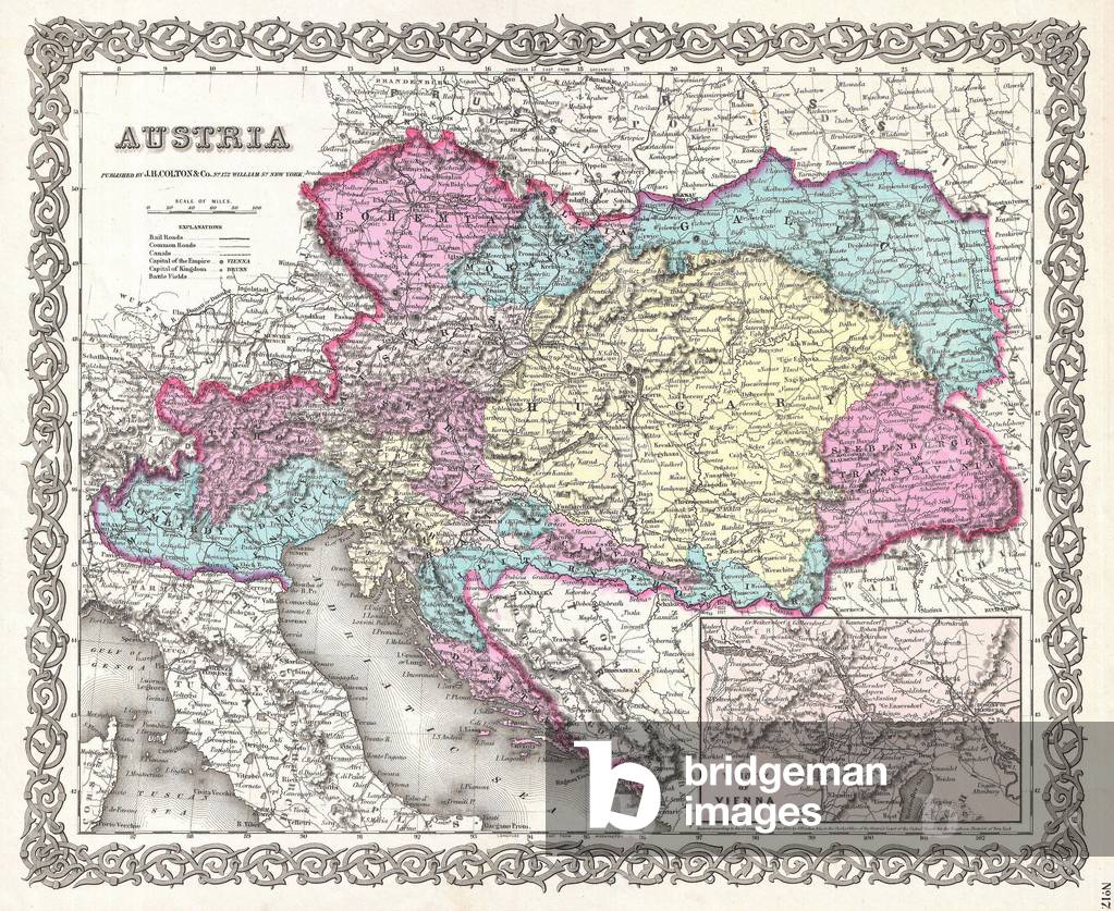 1855, Colton Map of Austria, Hungary and the Czech Republic