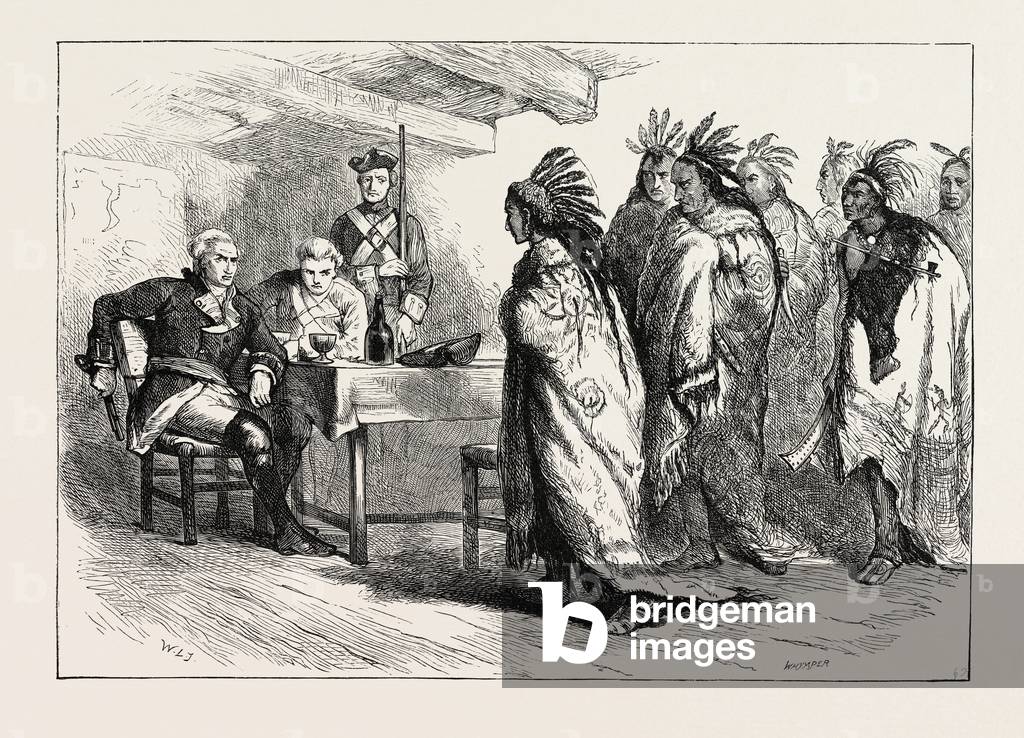 Visit of Pontiac and the Indians to Major Gladwin, US, USA, 1870s Engraving