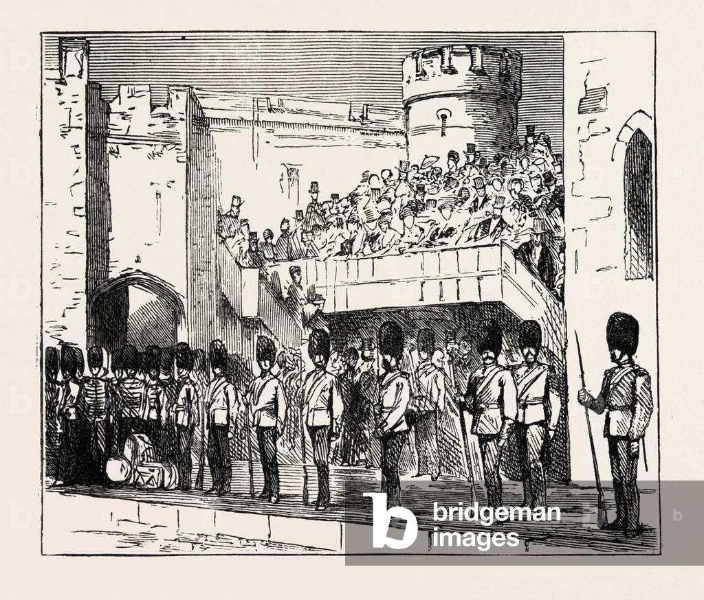 Waiting for the Shah at the Tower, London, UK, 1873 Engraving
