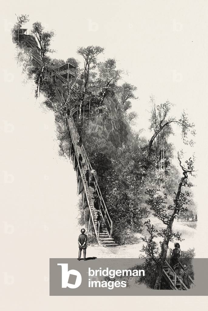 Montreal, L'Escalier, Canada, Nineteenth Century Engraving