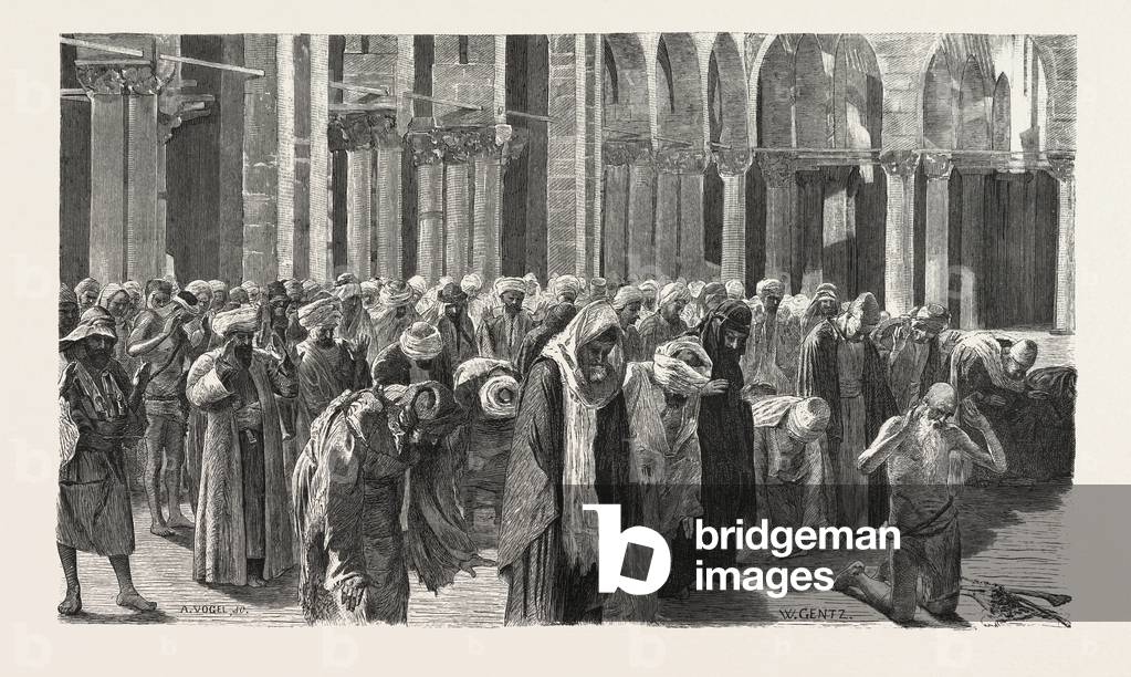 Mid-Day Prayer in Siout. Egypt, Engraving 1879