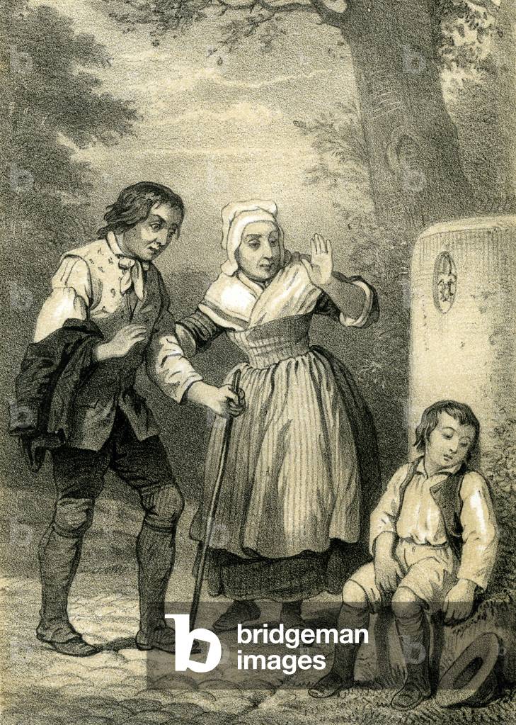 Young Sleeping Child 19th Century Hat Woman Man Walking Stick Country Side Walk