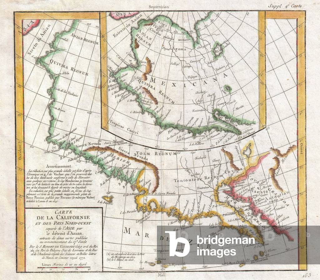 1772, Vaugondy, Diderot Map of California and Alaska, Anian and Quivira