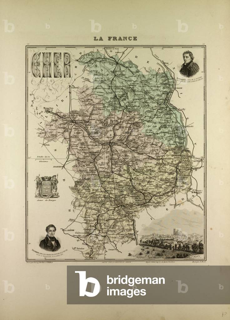 Map of Cher 1896 France