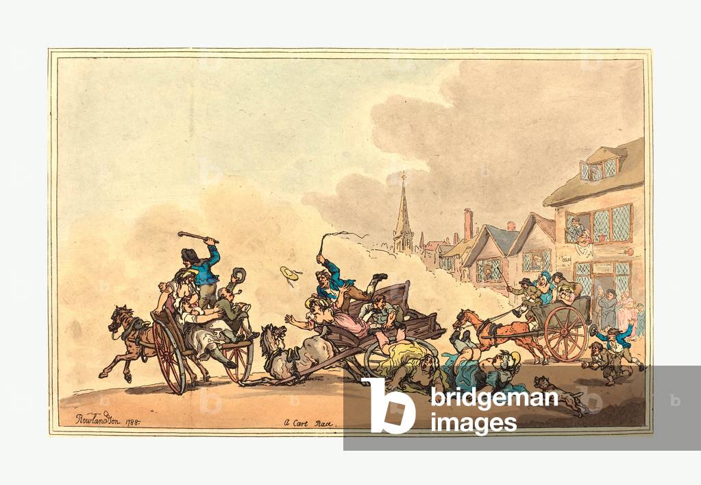 Thomas Rowlandson (British, 1756  1827 ), a Cart Race, 1788, Hand Colored Etching
