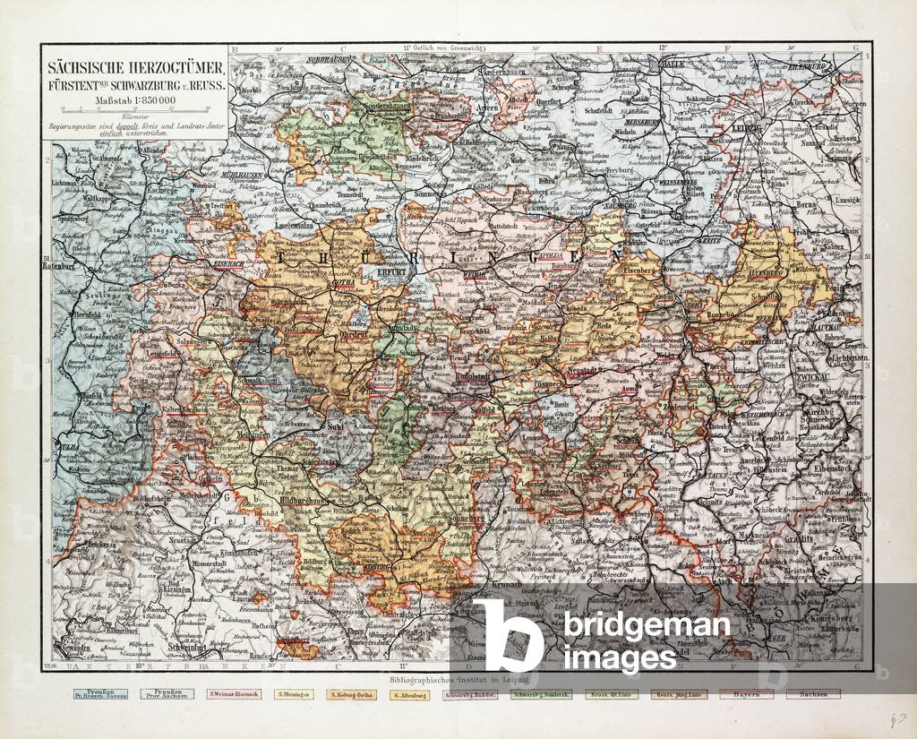 Map of Thüringen Germany 1899