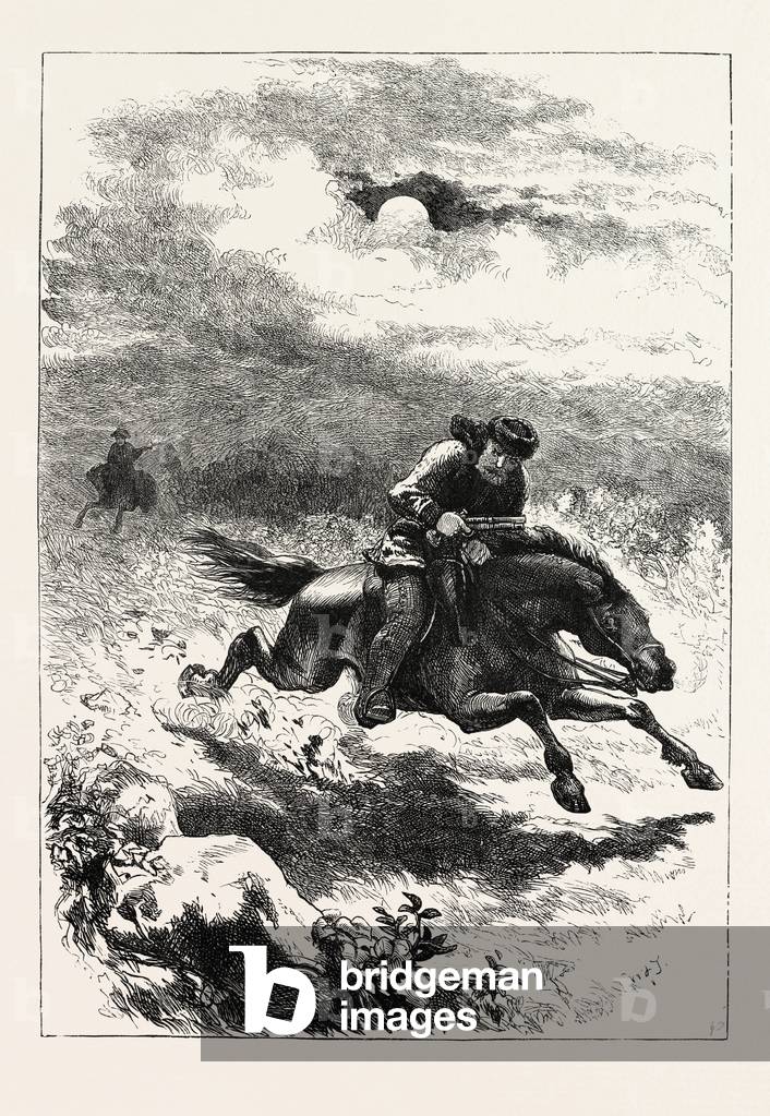 Pursuit of Paul Revere, the Scout,USA, 1870s Engraving