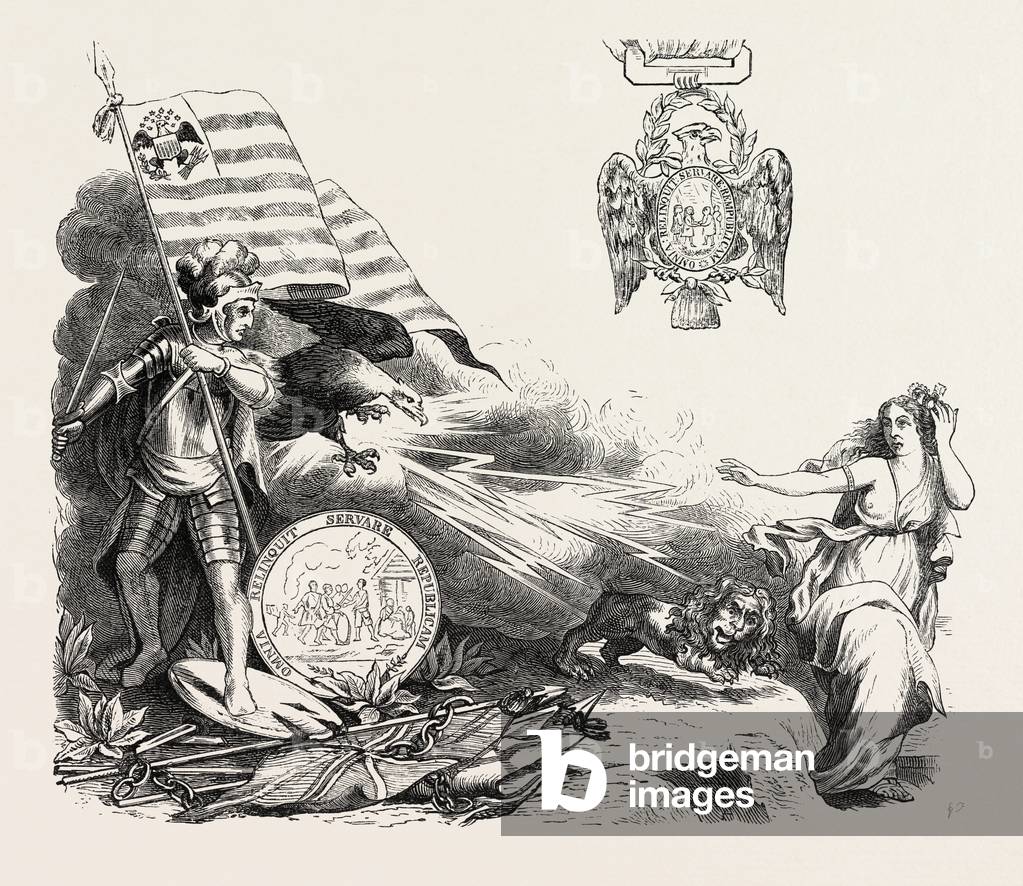 Facsimile of Part of the Diploma of the Order of the Cincinnati,USA, 1870s Engraving