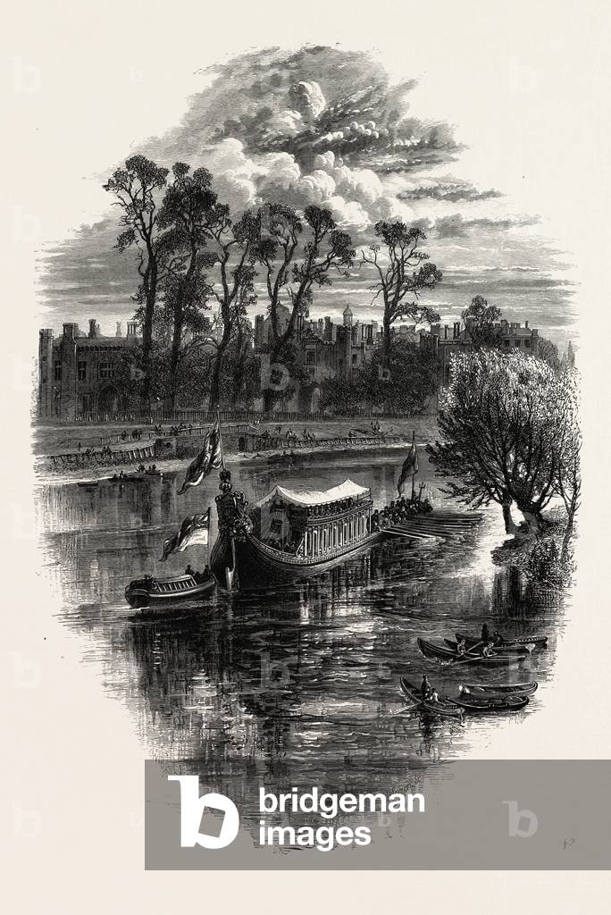 A Gala Day at Hampton Court, Scenery of the Thames, UK, 19th Century Engraving