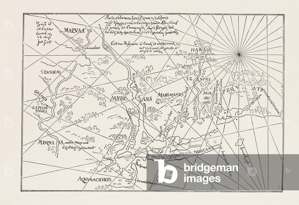 The Earliest Map of the New Netherlands, US, USA, 1870s Engraving