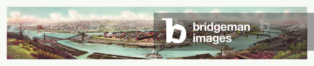 Bird's Eye View of the Skyline of Pittsburg at the Confluence of the Allegheny and Monongahela Rivers, Circa 1904, US, USA, America