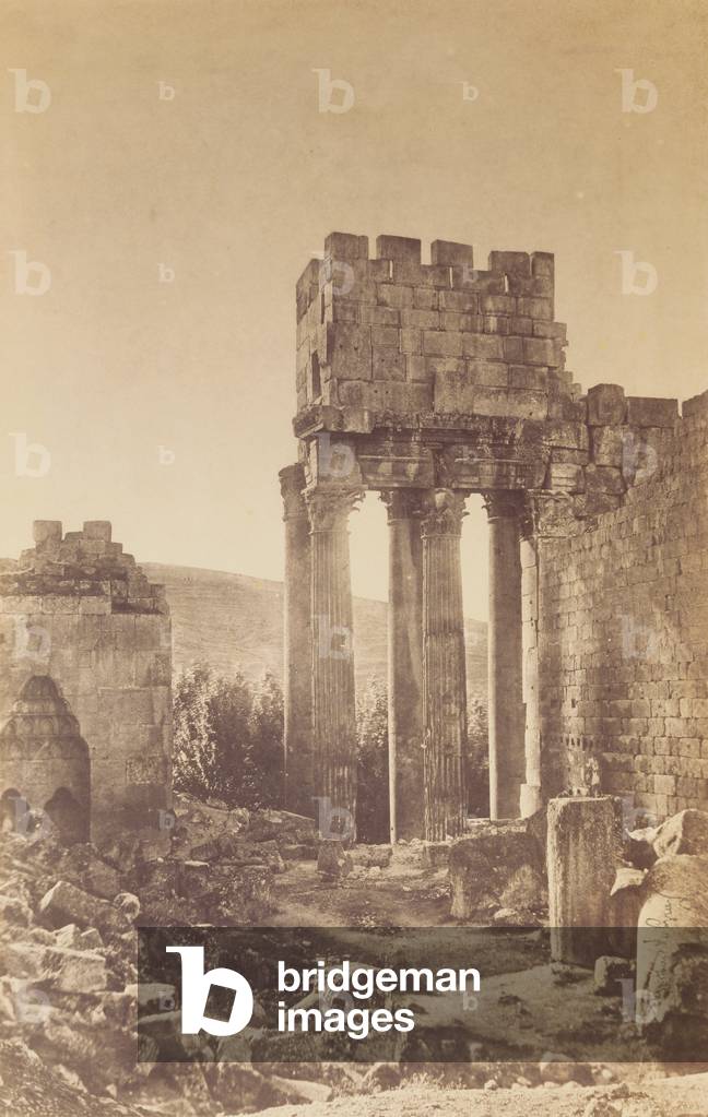 Peristyle, Temple of Bacchus, Baalbek; Gustave Le Gray, French, 1820 - 1884; Baalbek, Lebanon, Asia; 1860; Albumen silver print; Image: 39.4 x 25.2 cm (15 1/2 x 9 15/16 in.) -